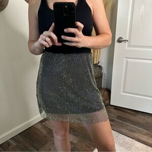 Rhinestone Studded Fishnet Mini Skirt